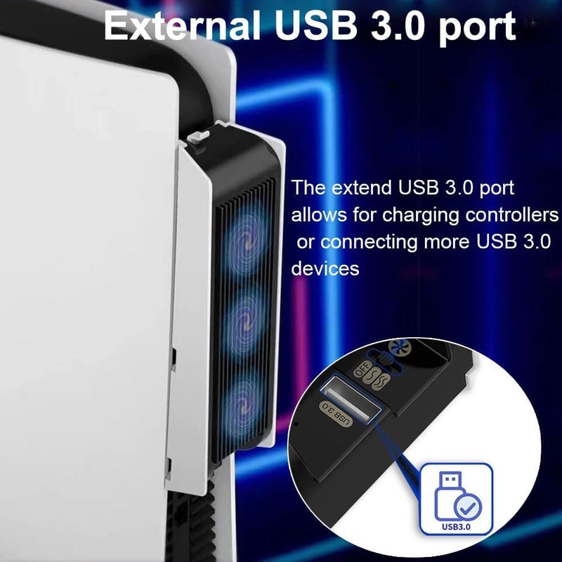 Linkhood Cooling Fan for PS5, External USB Cooler Game Console Quiet Cooling Fan with Extra USB3.0 Port for PS 5 Digital Edition/Ultra HD Console - Image 3